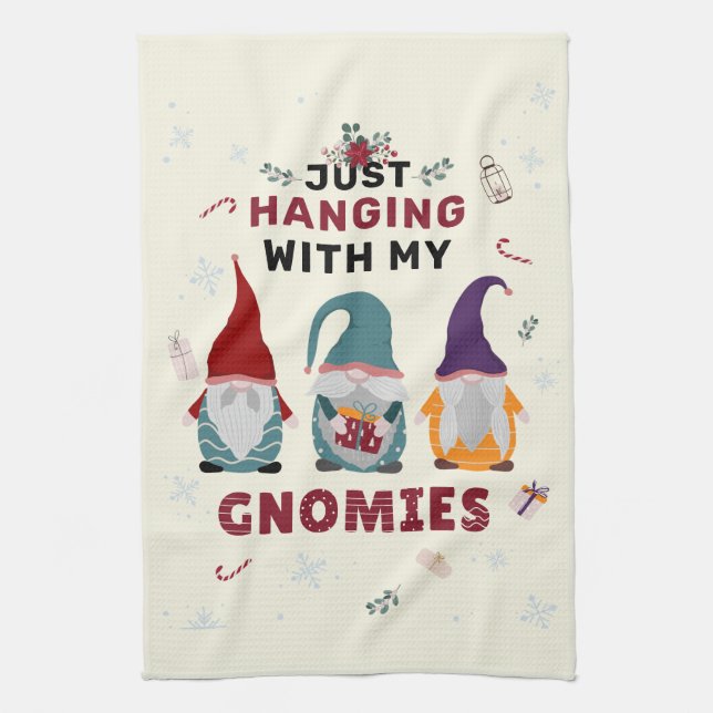 Weihnachts-Gnome-Familie Niedlich, die Gnome ausbl Geschirrtuch (Vertikal)