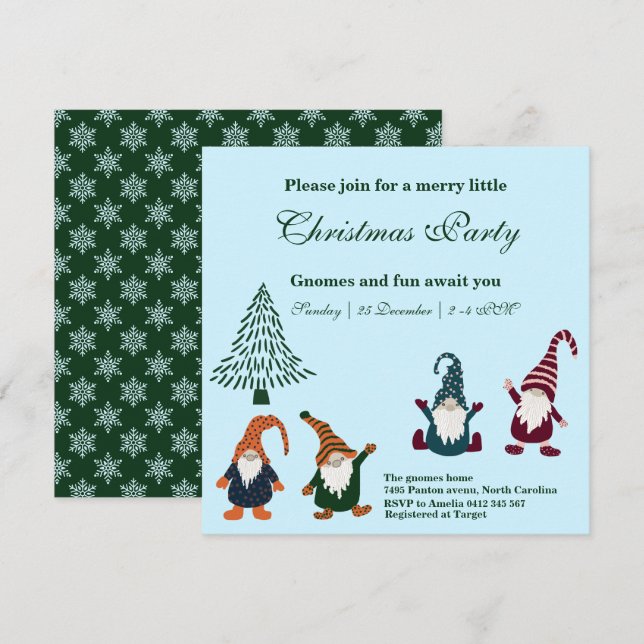 Weihnachts-Gnome-Feierparty Einladung (Vorne/Hinten)