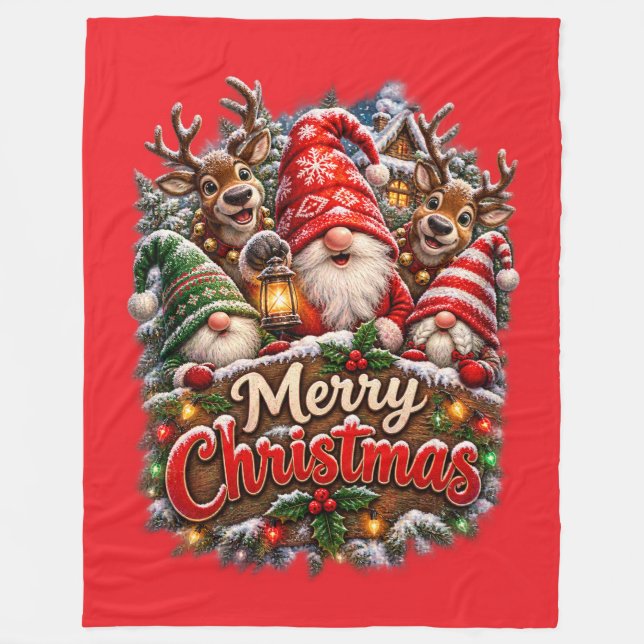 Weihnachts-Gnome Fleecedecke (Vorderseite)