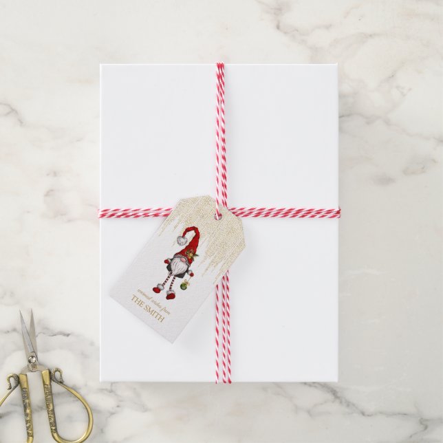 Weihnachts-Gnome, frohe Weihnachtsgeschenktags Geschenkanhänger (Mit Garn)
