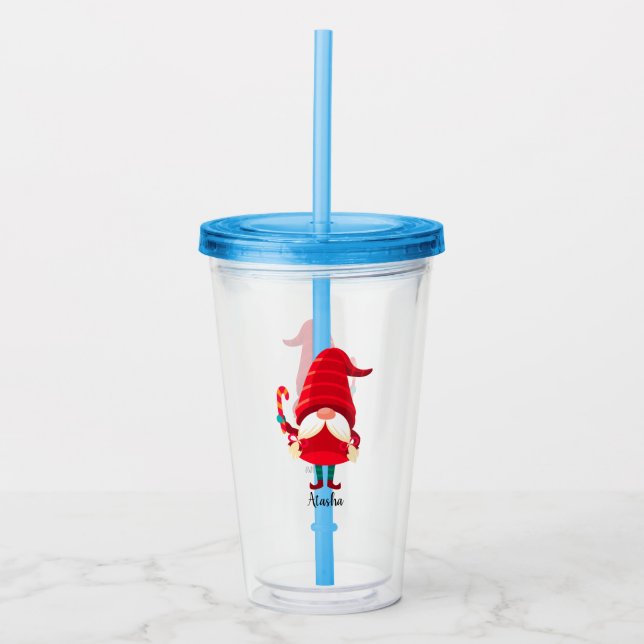 Weihnachts-Gnome halten eine Candy Cane Acryltrinkbecher (Vorderseite)