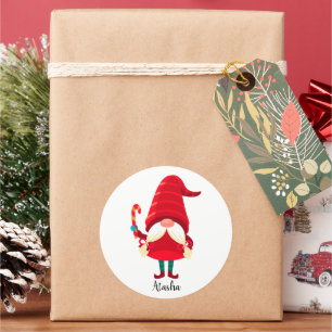 Weihnachts-Gnome halten eine Candy Cane Runder Aufkleber