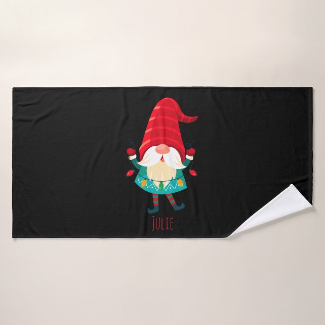 Weihnachts Gnome Holding Weihnachtsleuchten Badehandtuch (Badehandtuch)