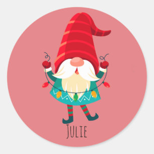 Weihnachts Gnome Holding Weihnachtsleuchten Runder Aufkleber