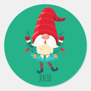Weihnachts Gnome Holding Weihnachtsleuchten Runder Aufkleber