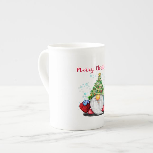 Weihnachts-Gnome-Knochen-China Tasse (Vorderseite Links)