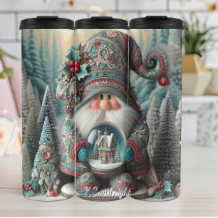 Weihnachts-Gnome mit Schneeglobe Thermosbecher