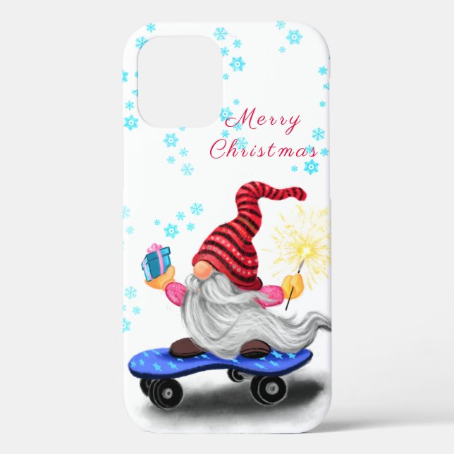 Weihnachts-Gnome mit Skateboard iPhone Case (Rückseite)