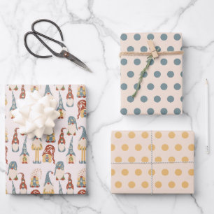 Weihnachts-Gnome Nordisch Skandinavisch Blau Gelb Geschenkpapier Set