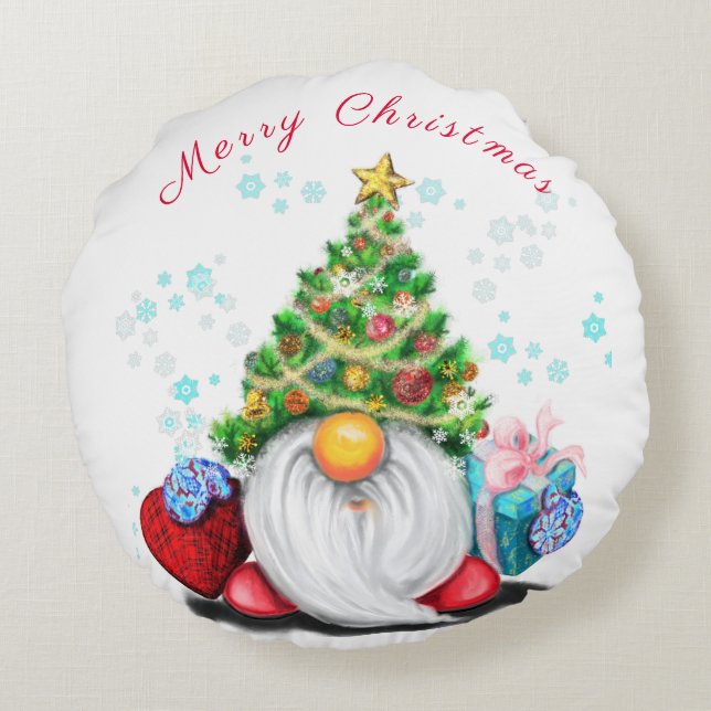 Weihnachts-Gnome-Rundkissen Rundes Kissen (Rückseite)