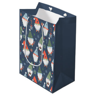 Weihnachts-Gnome Santa Claus Blau Grün Whimsical Mittlere Geschenktüte