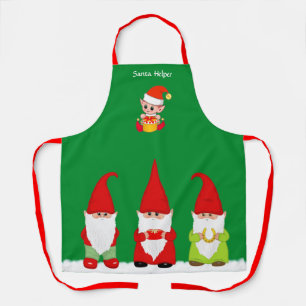 Weihnachts-Gnome und niedlicher Elf auf Grün Schürze