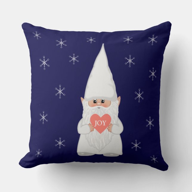 Weihnachts-Gnome und Schneeflocken auf Navy Blue Kissen (Vorderseite)