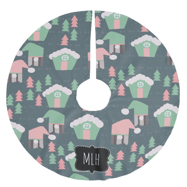 Weihnachts Gnome Village Rosa Grüne Familie Initia Polyester Weihnachtsbaumdecke (Vorderseite)
