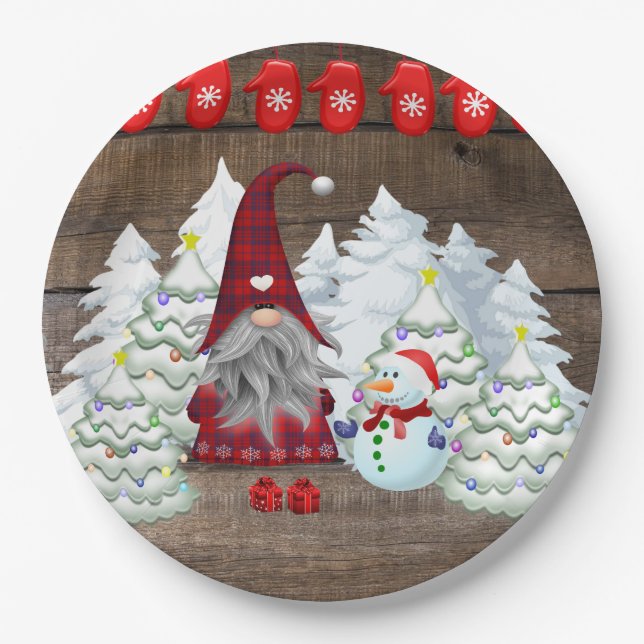 Weihnachts Gnome Weihnachtsbaumen Snowman Pappteller (Vorderseite)