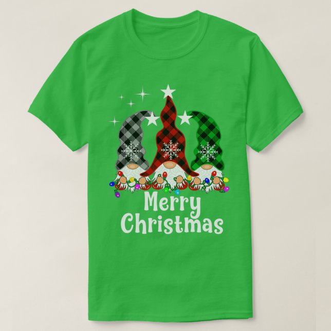 Weihnachts Gnome Weihnachtsleuchten Buffalo Karier T-Shirt (Design vorne)