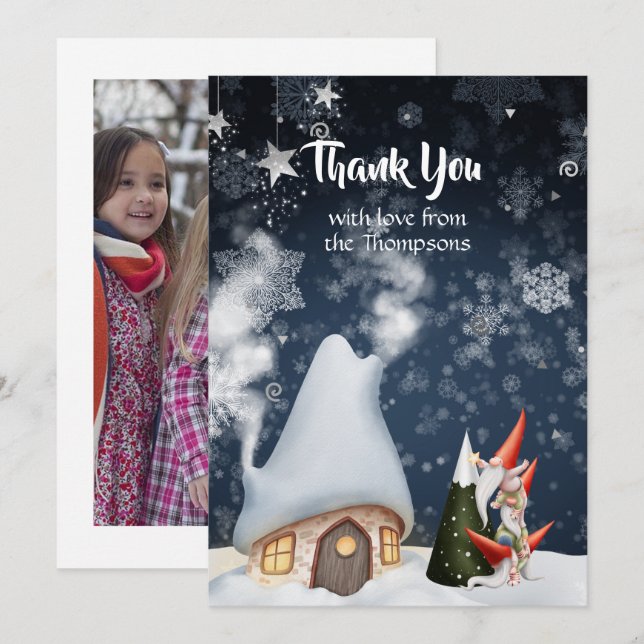 Weihnachts-Gnomes-Foto Dankeskarte (Vorne/Hinten)