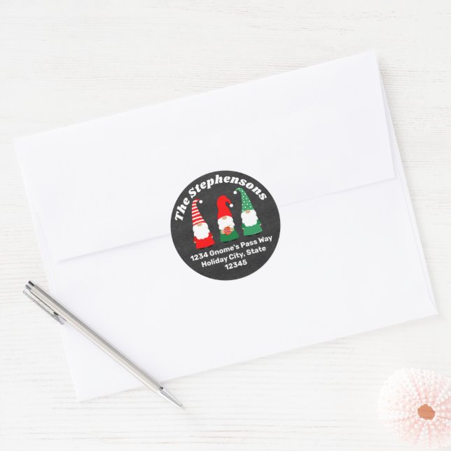 Weihnachts-Gnomes Niedlich Holiday Custom-Adresse Runder Aufkleber (Umschlag)