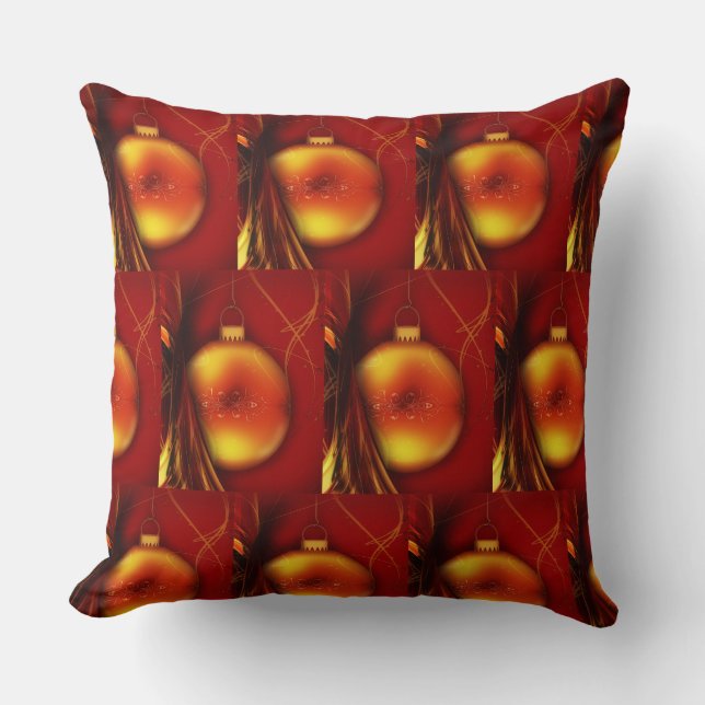 Weihnachts Gold Bauble Red Pattern Hintergrund Kissen (Vorderseite)