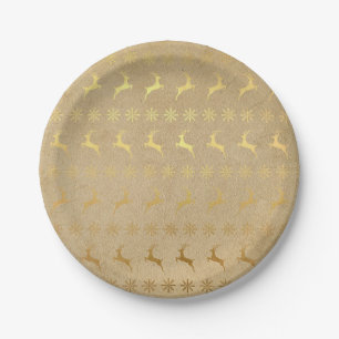 Weihnachts-Gold-Foil-Rentier und Schneeflocke Pappteller