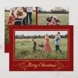 Weihnachts-Gold-Frame-Foto Weihnachtskarte Rot Einladung