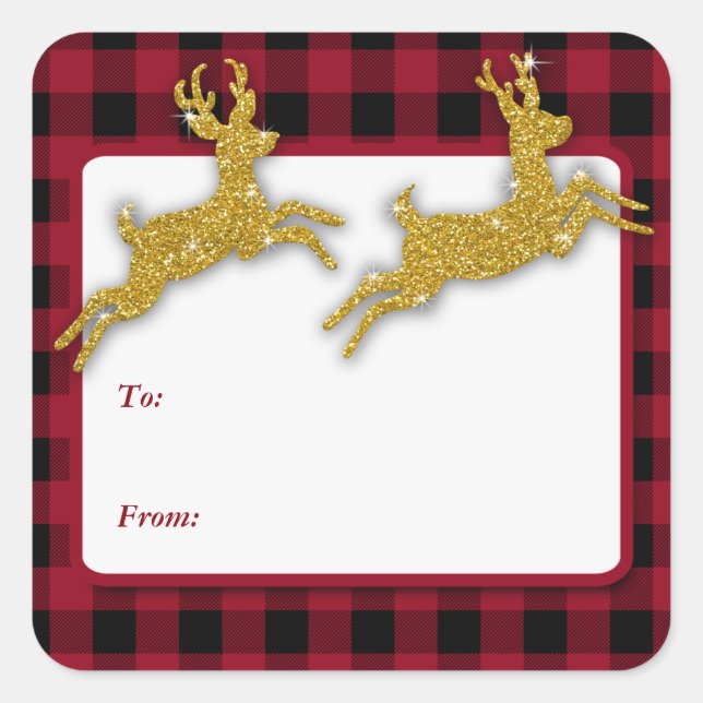 Weihnachts-Gold-Glitzer-Deer-Square-Stickers Quadratischer Aufkleber (Vorderseite)