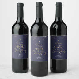 Weihnachts-Gold-Glitzer-Familie Navy Blue Weinetikett
