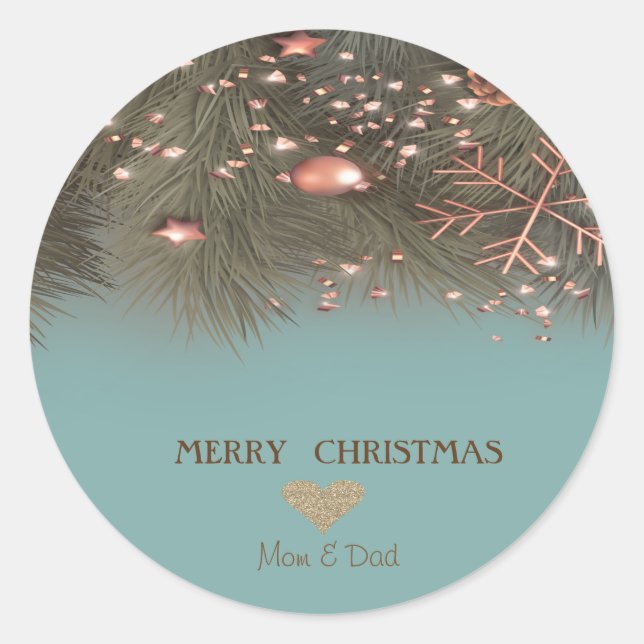 Weihnachts-Gold-Herz, Schneeflocke, Bälle Runder Aufkleber (Vorderseite)