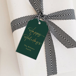 Weihnachts Gold Kalligrafie Happy Holidays Green Geschenkanhänger