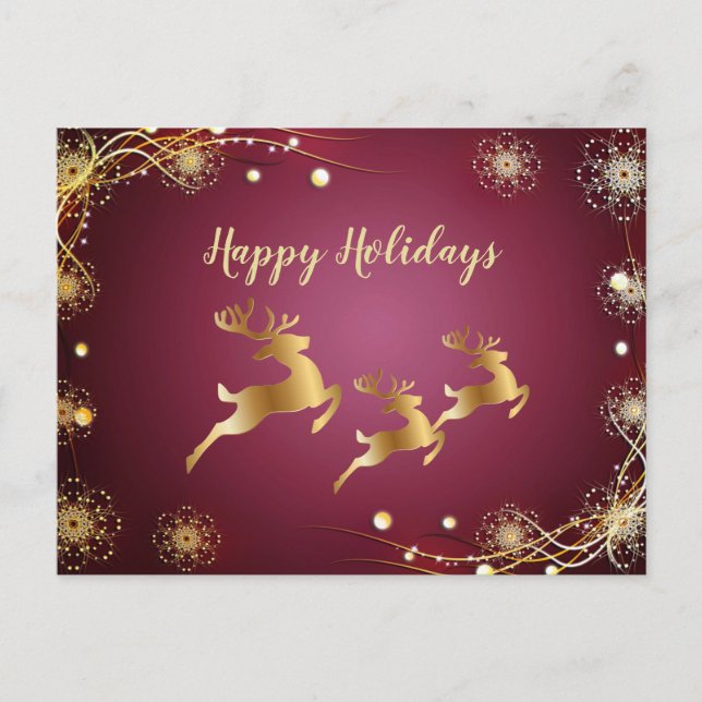 Weihnachts Gold Rentiere Rosa Winterferien Postkarte (Vorderseite)
