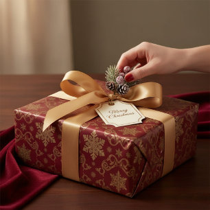 Weihnachts-Gold & Roter Königsdamask Schneeglöckch Geschenkpapier