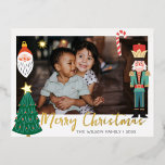 Weihnachts-Gold-Santa Nutcracker-Niedliches Foto Folie Einladungspostkarte<br><div class="desc">Weihnachts-Weihnachtsmarkt Niedliches Foto Einladung Postkarte</div>