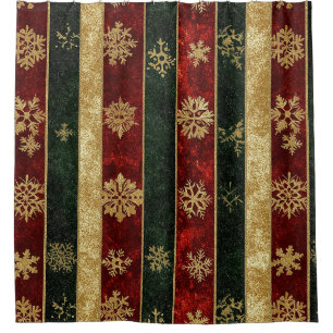 Weihnachts-Gold-Schneeflocke Rot Grün Streifen Duschvorhang