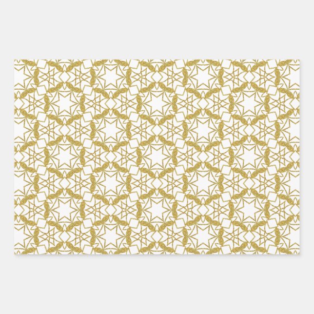 Weihnachts Gold Schneeflocken Luxusmuster Gelb Geschenkpapier Set (Vorderseite 3)