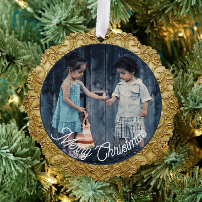 Weihnachts-Gold-Scrollbild Ornament Karte (Insitu (Baum))