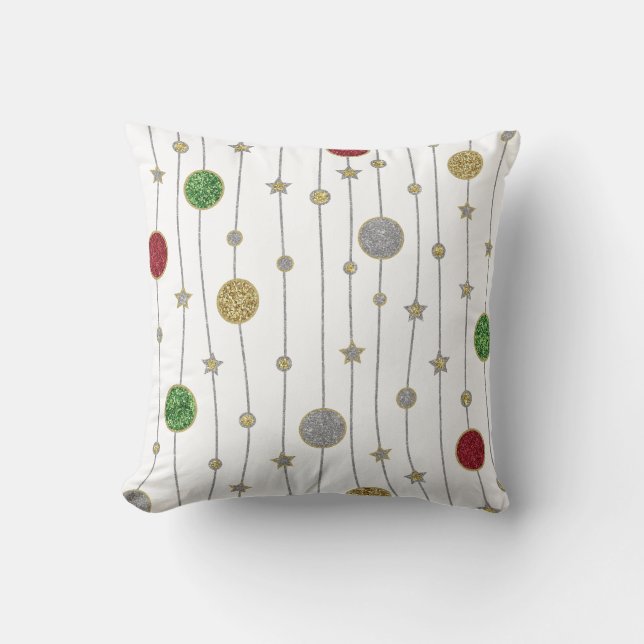 Weihnachts Gold Silver Red Green Glittery Stars Kissen (Vorderseite)