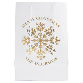 Weihnachts Gold Snowflakes Name Mittlere Geschenktüte