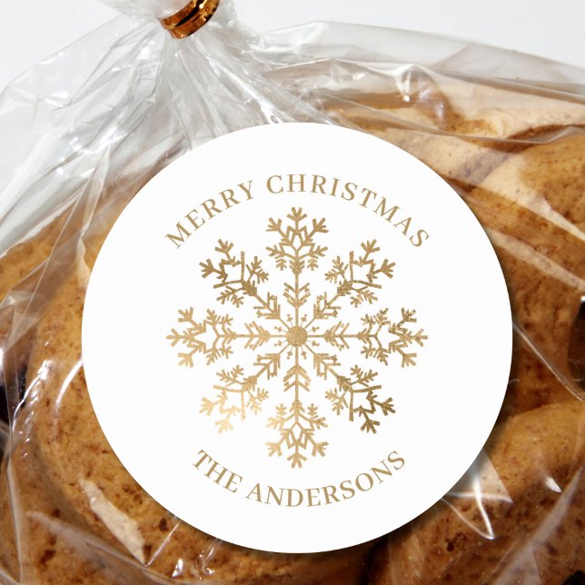 Weihnachts Gold Snowflakes Name Runder Aufkleber (Von Creator hochgeladen)