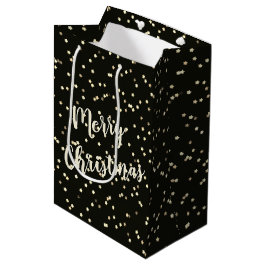 Weihnachts-Gold-Stars auf schwarz Mittlere Geschenktüte
