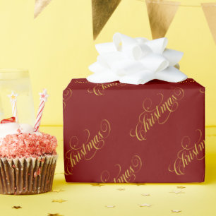 Weihnachts-Gold Typografie Muster Red Geschenkpapier