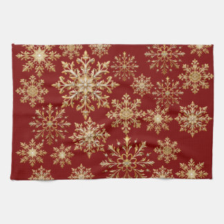 Weihnachts-Gold und Rot Schneeflocke Geschirrtuch