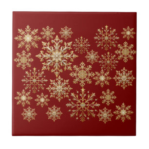 Weihnachts-Gold und rote Schneeflocke Fliese