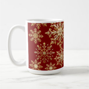 Weihnachts-Gold und Rote Schneeflocke Kaffeetasse
