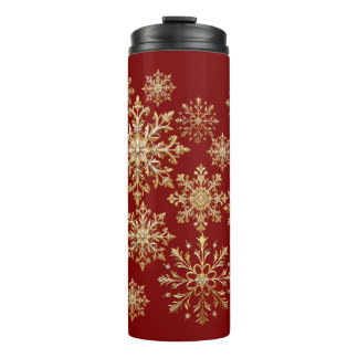 Weihnachts-Gold und Rote Schneeflocke Thermosbecher