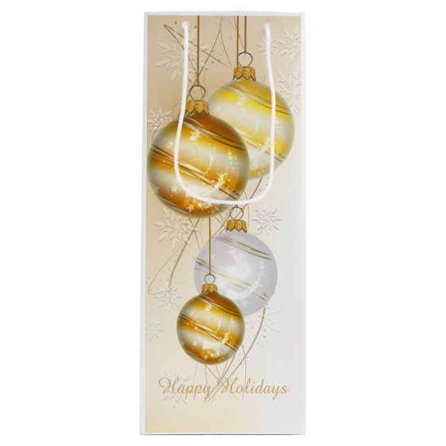 Weihnachts-Gold-White-Ball-Ornamente Geschenktüte Für Weinflaschen (Vorderseite)