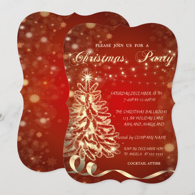 Weihnachts-Goldbaum, Corporate Party Einladung (Vorne/Hinten)