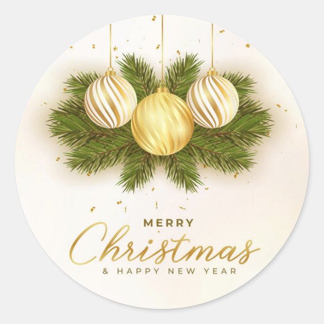 Weihnachts-Goldbrillen und Pinienneedles Neapel Runder Aufkleber (Vorderseite)