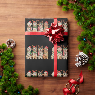 Weihnachts-Golden-Retriever-Hund-Xmas-Lichter-Sant Geschenkpapier