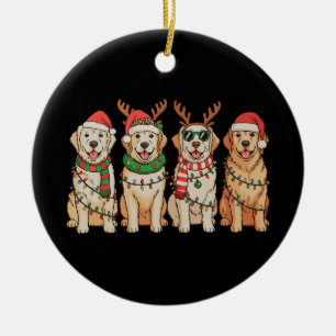 Weihnachts-Golden-Retriever-Hund-Xmas-Lichter-Sant Keramik Ornament