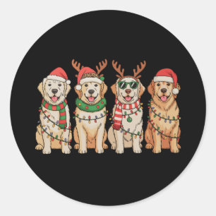 Weihnachts-Golden-Retriever-Hund-Xmas-Lichter-Sant Runder Aufkleber